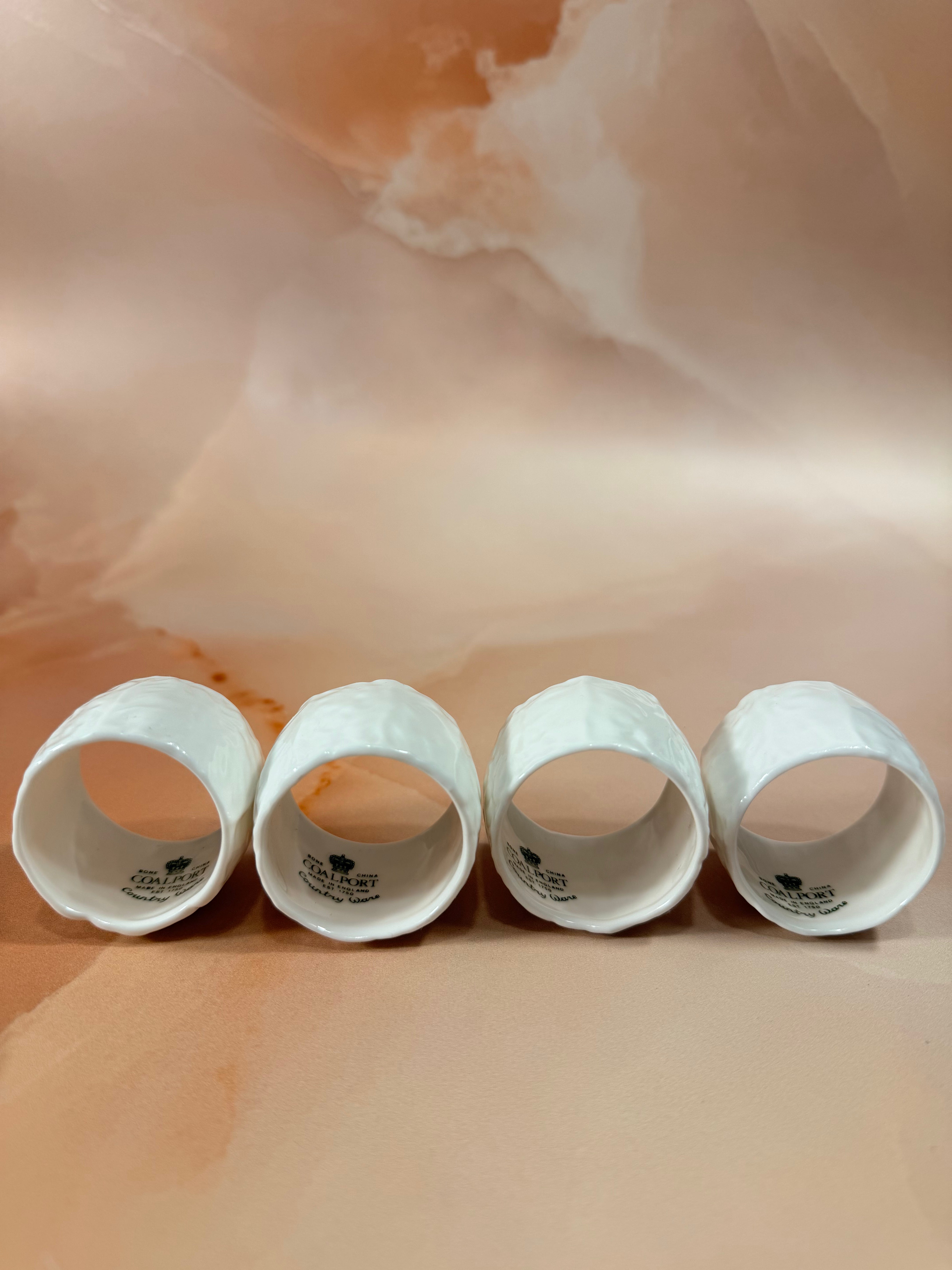 Coalport Countryware Napkin Rings — Set of Four, White Textured Bone China