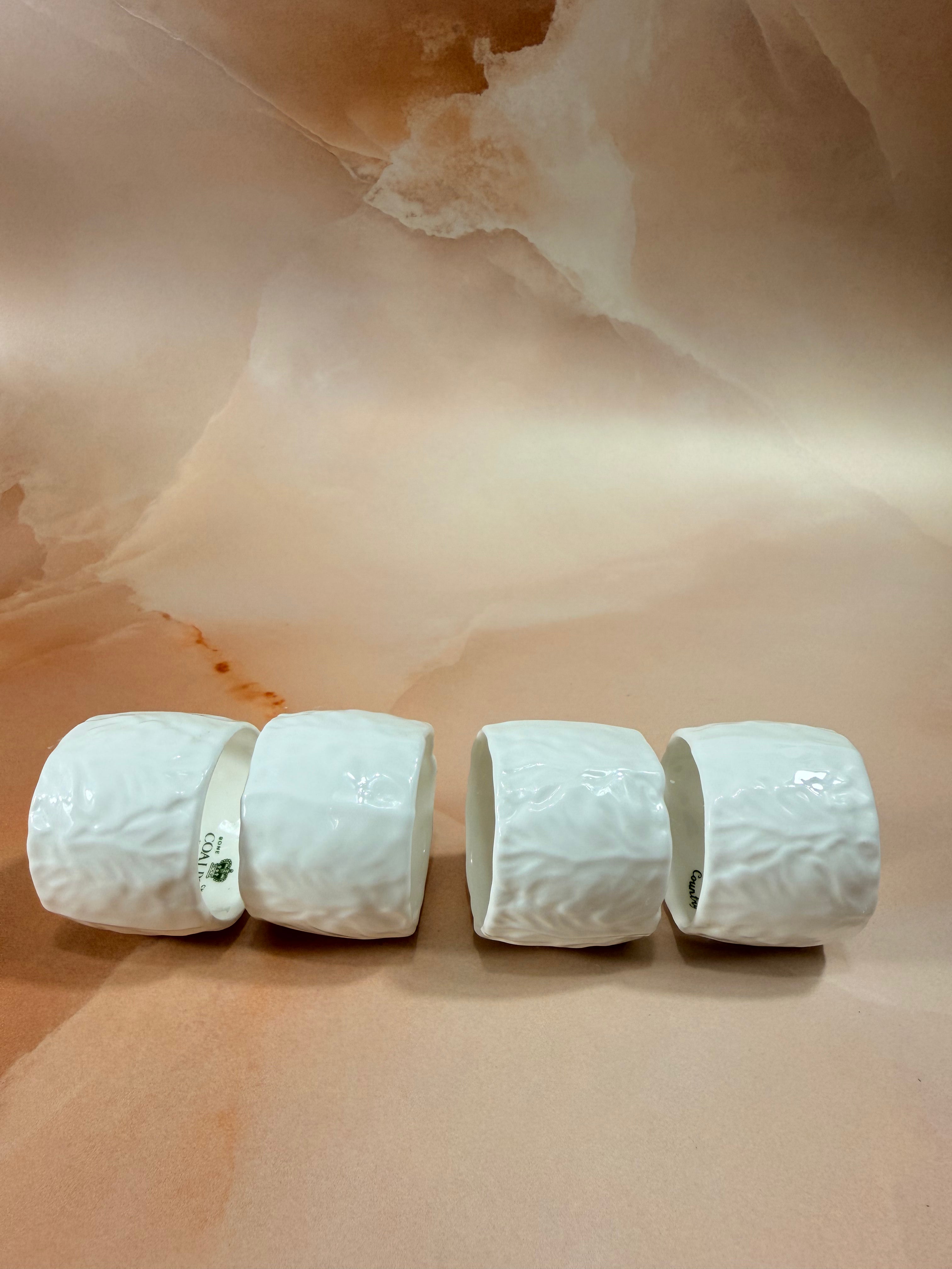 Coalport Countryware Napkin Rings — Set of Four, White Textured Bone China