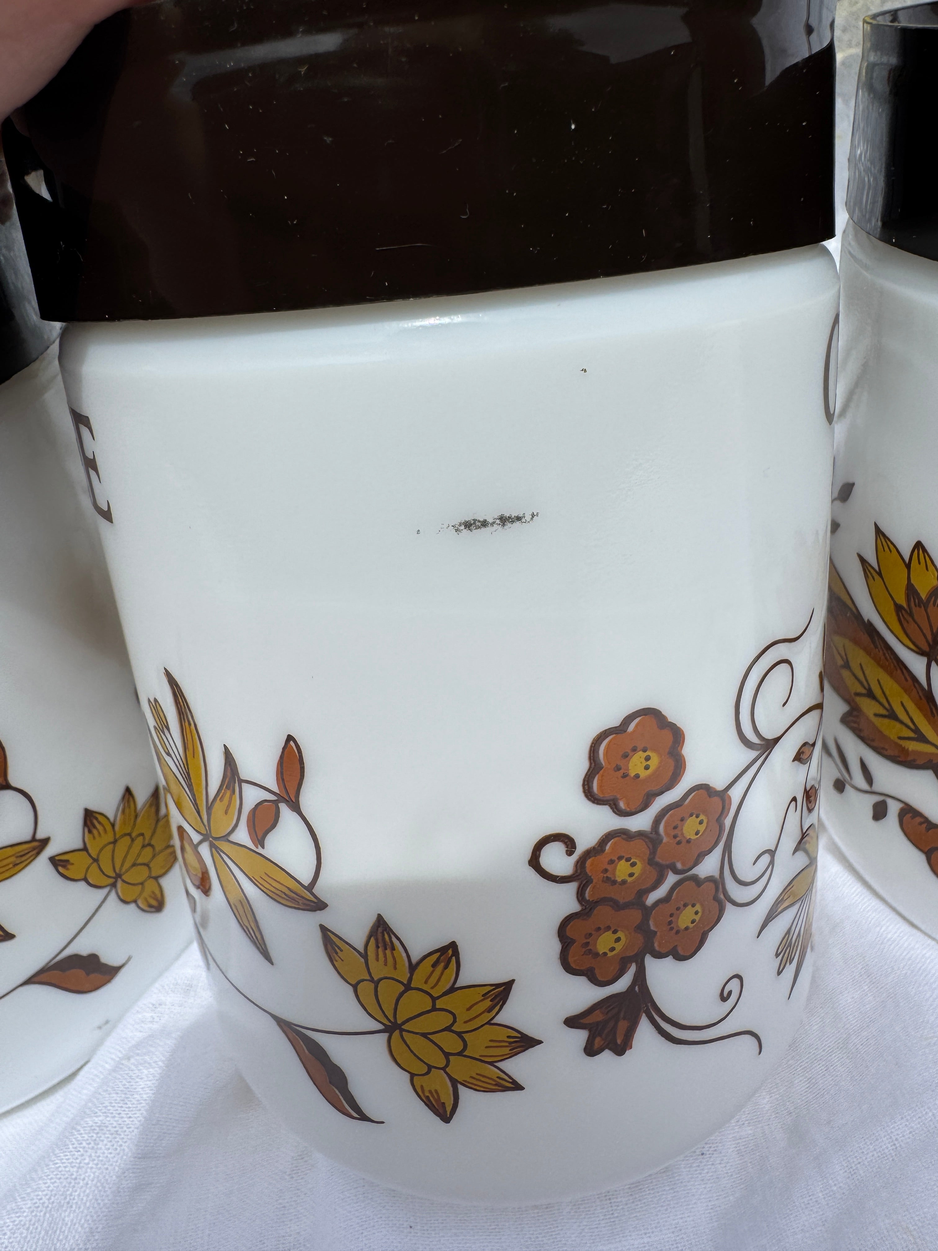 Boîtes à café, thé et sucre en verre opalin italien
