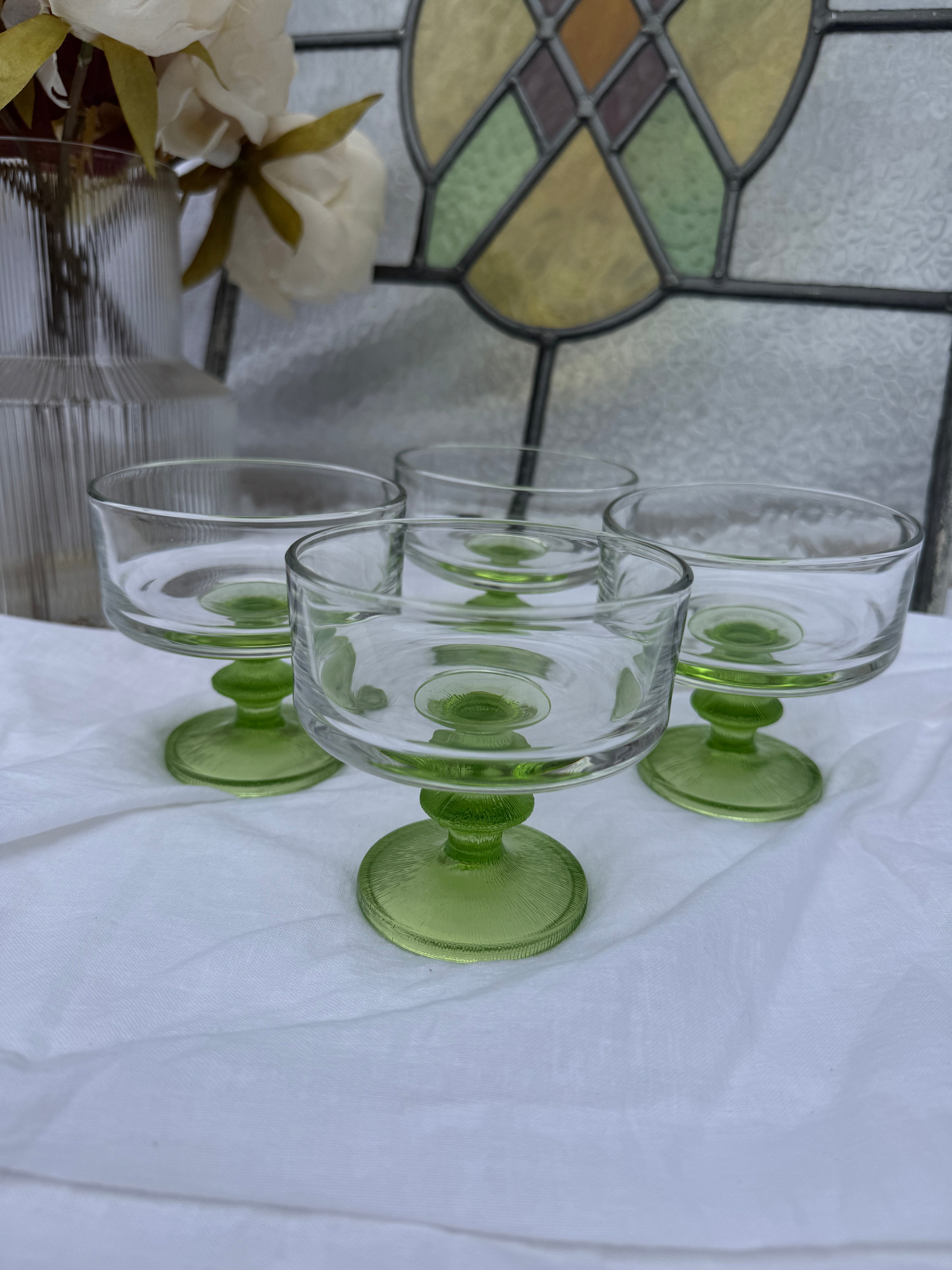 Lot de 4 coupelles à dessert italiennes vintage à pied vert