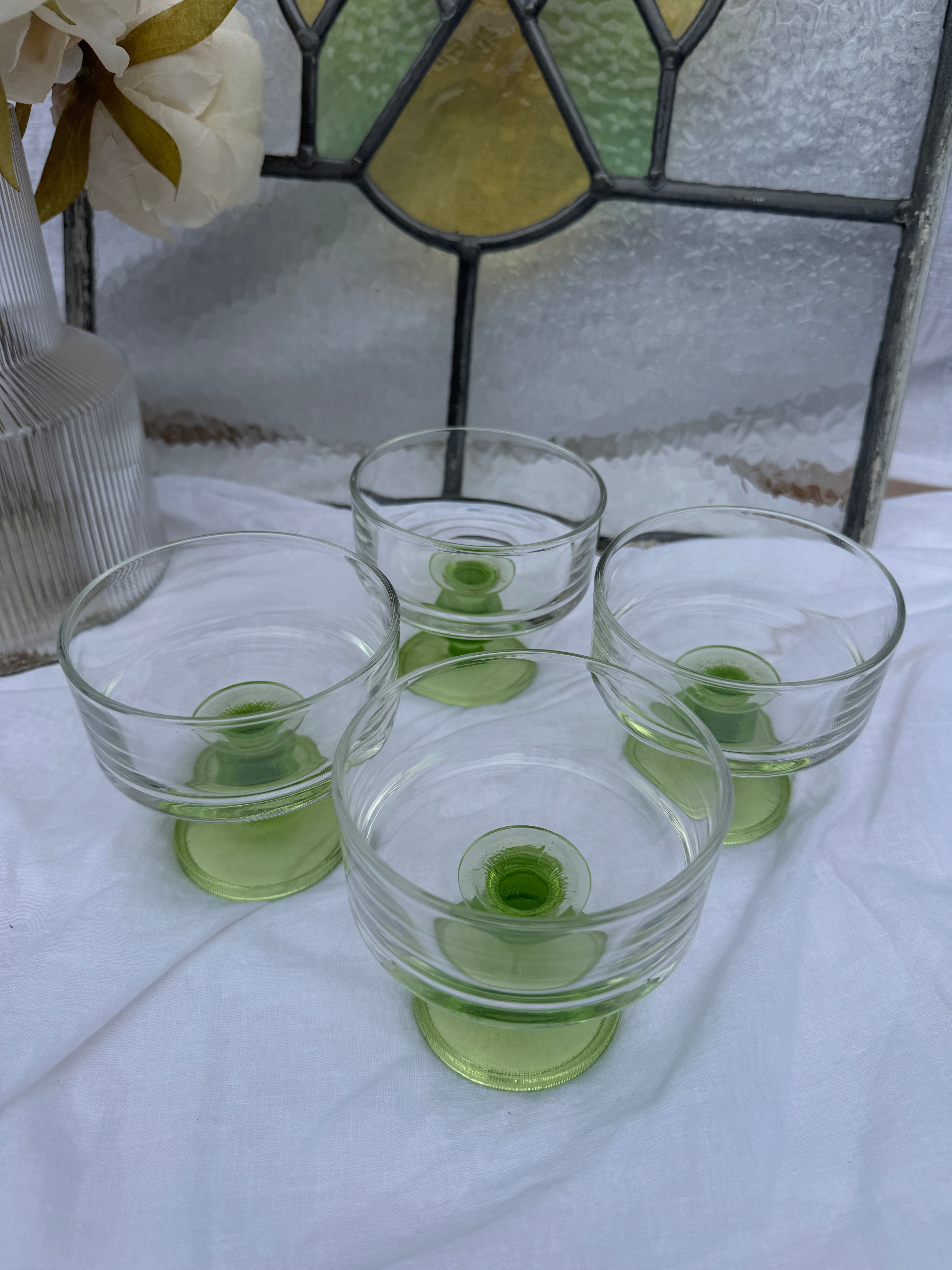 Lot de 4 coupelles à dessert italiennes vintage à pied vert
