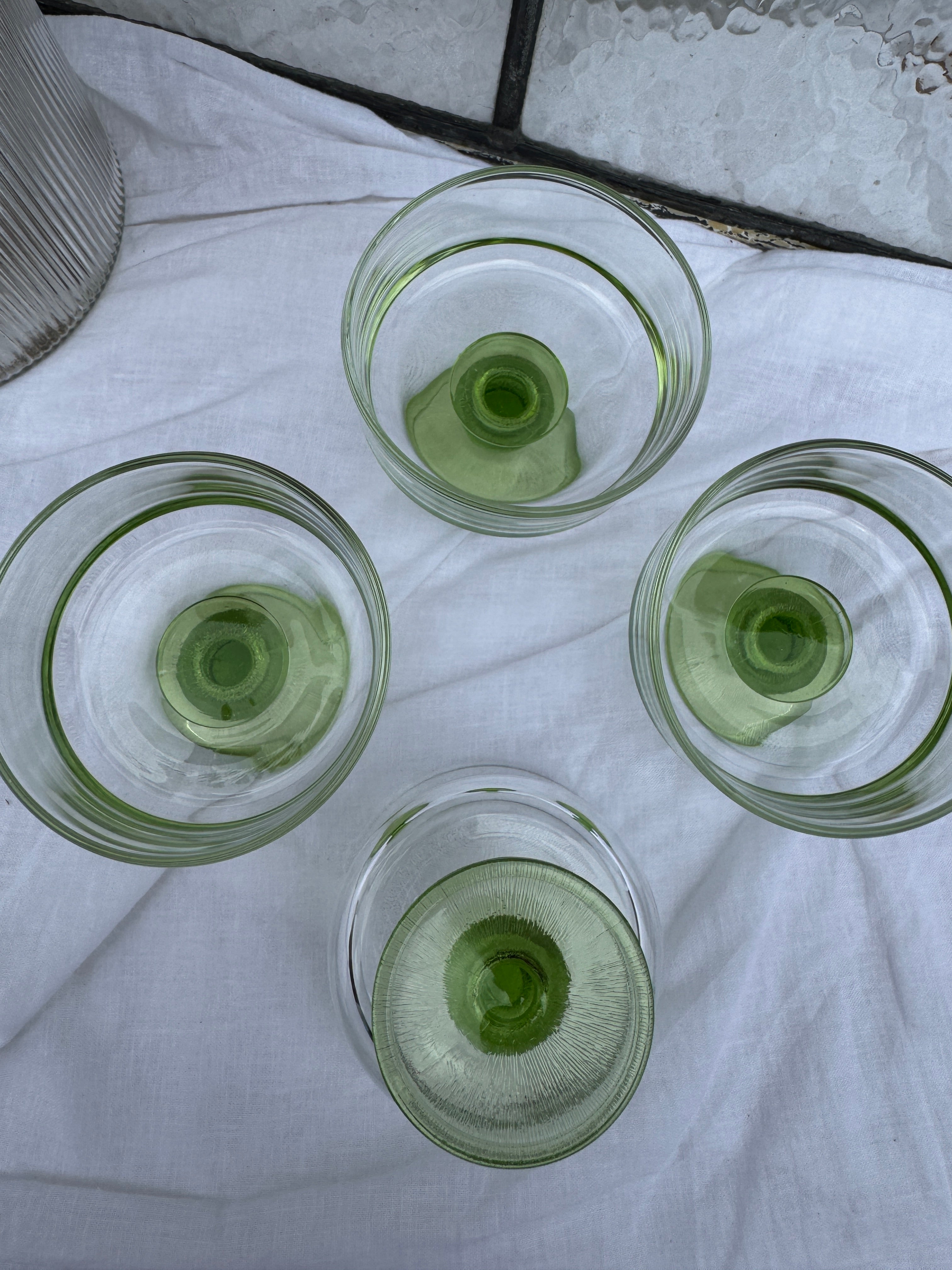Lot de 4 coupelles à dessert italiennes vintage à pied vert