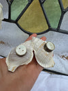 Vintage Handmade conch seashell salt and paper makers with mother of pearl tops