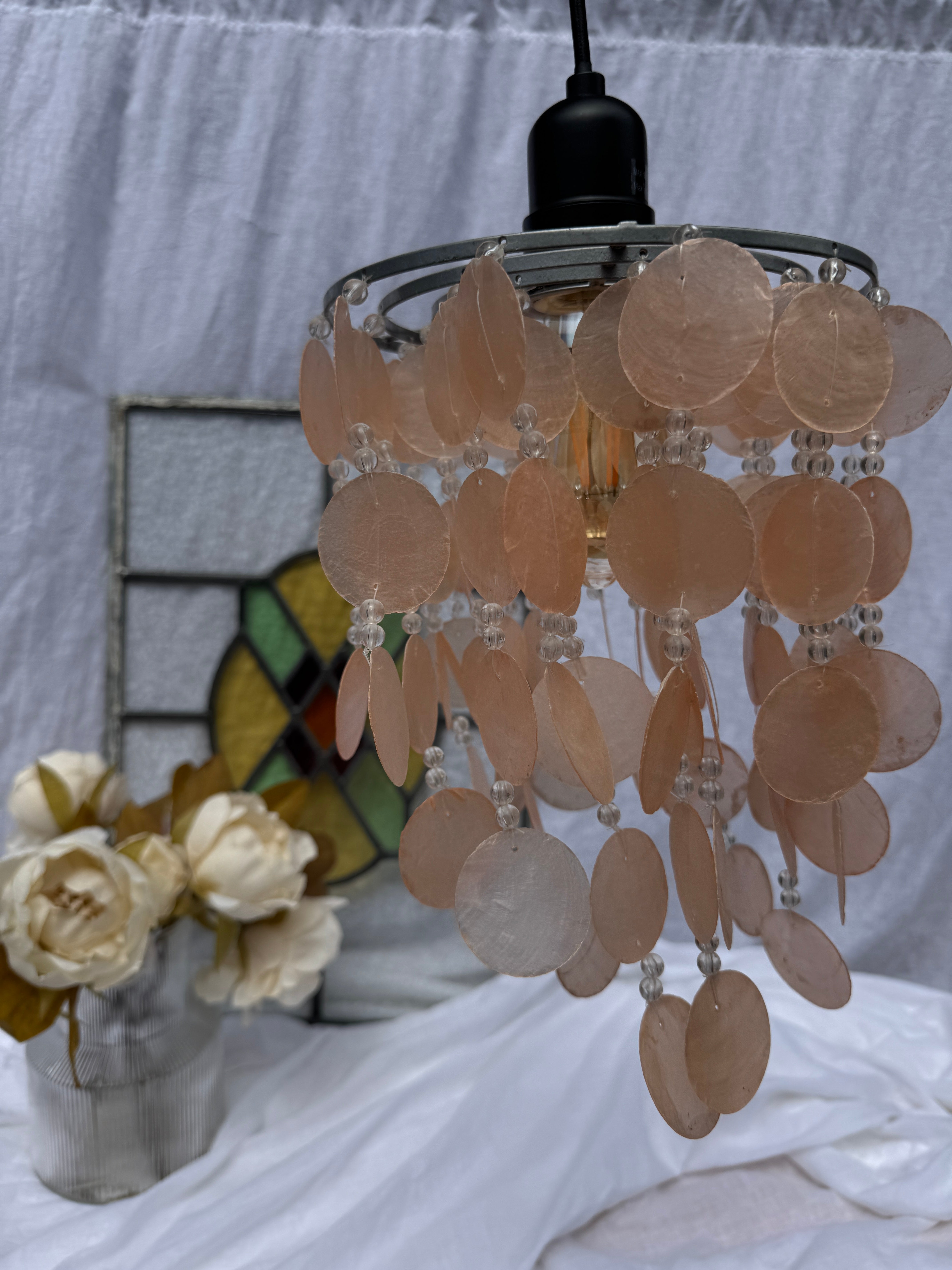 Vintage Pink Capiz Shell Lamp Shade