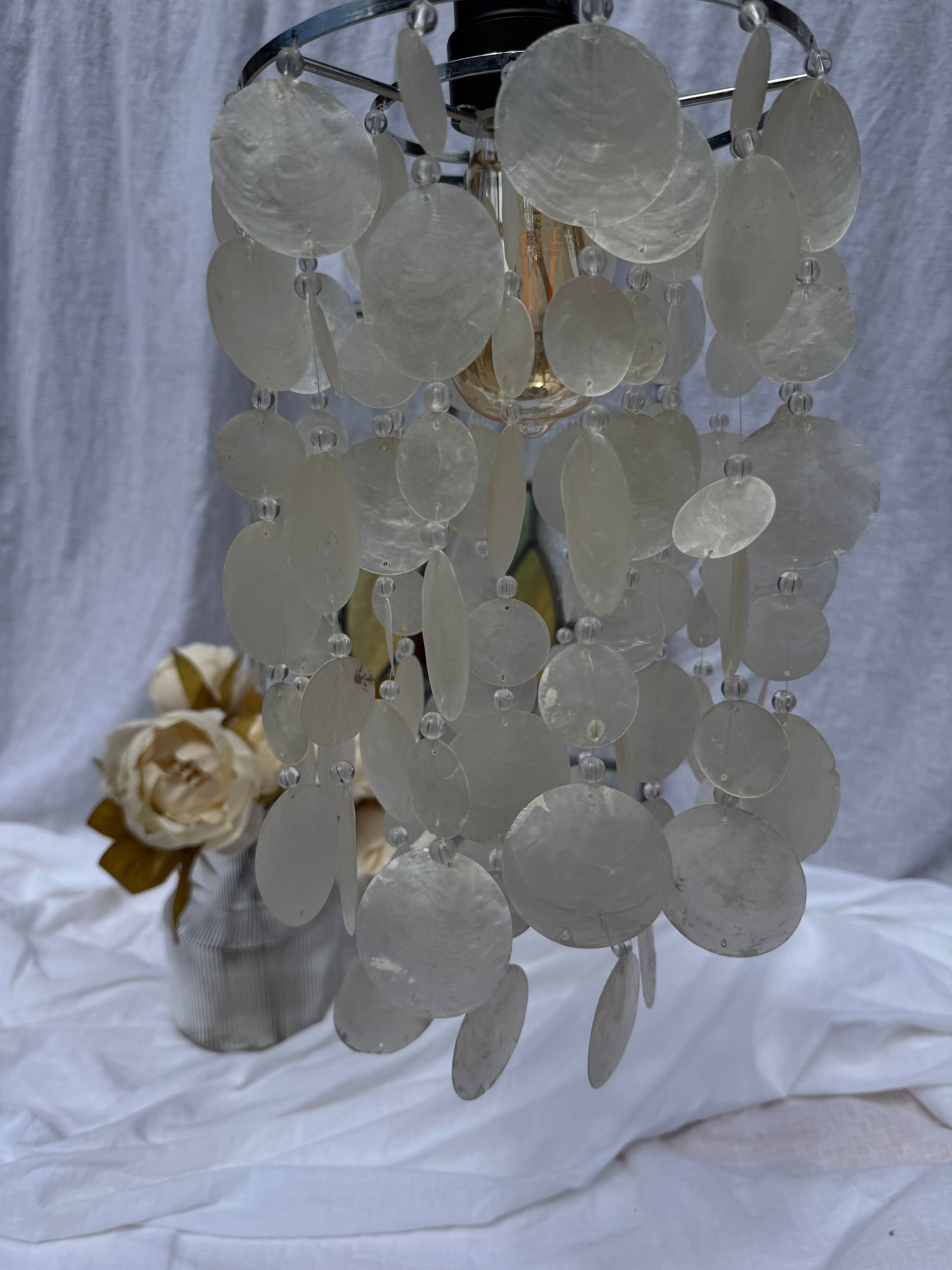 Vintage White Capiz Shell Lamp Shade
