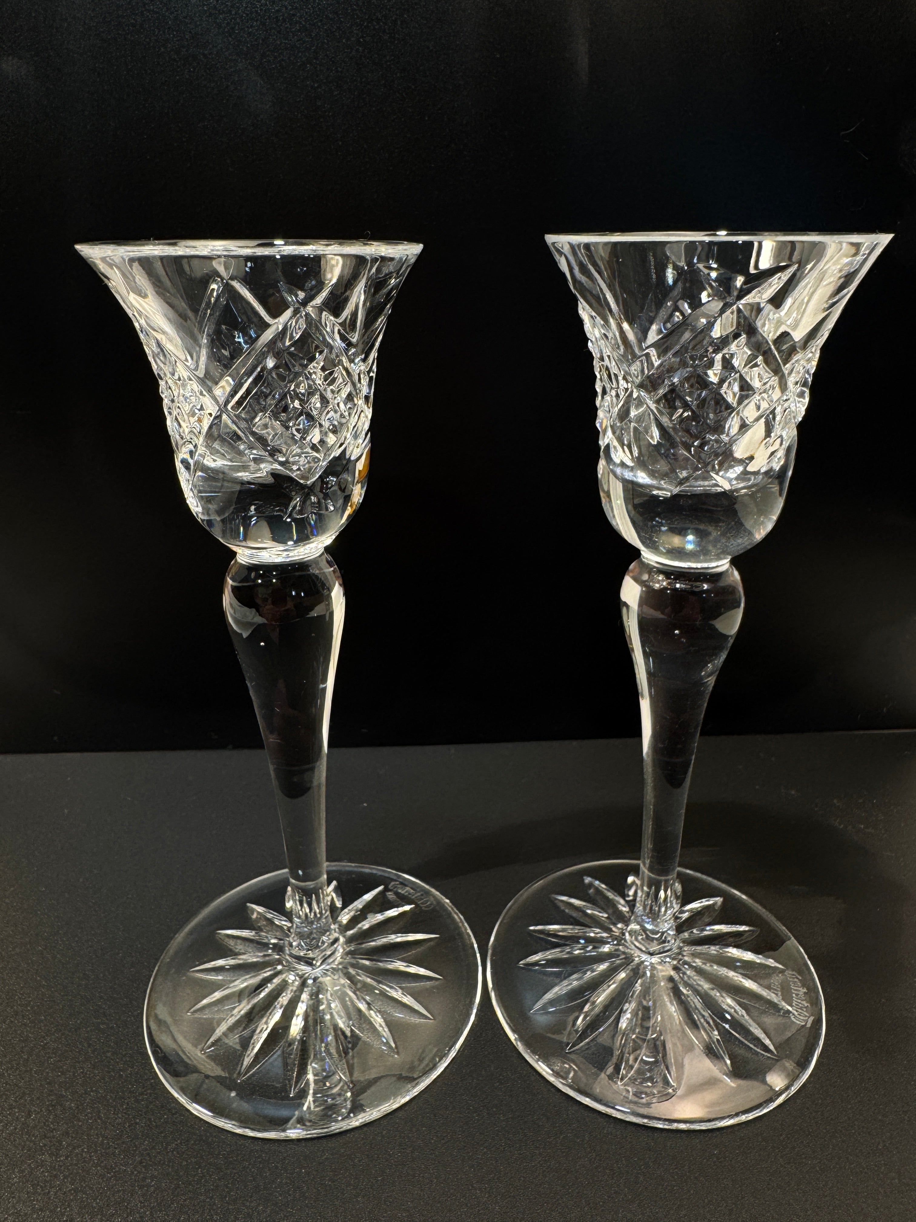 Pair of Waterford Crystal Glass Candle Holders