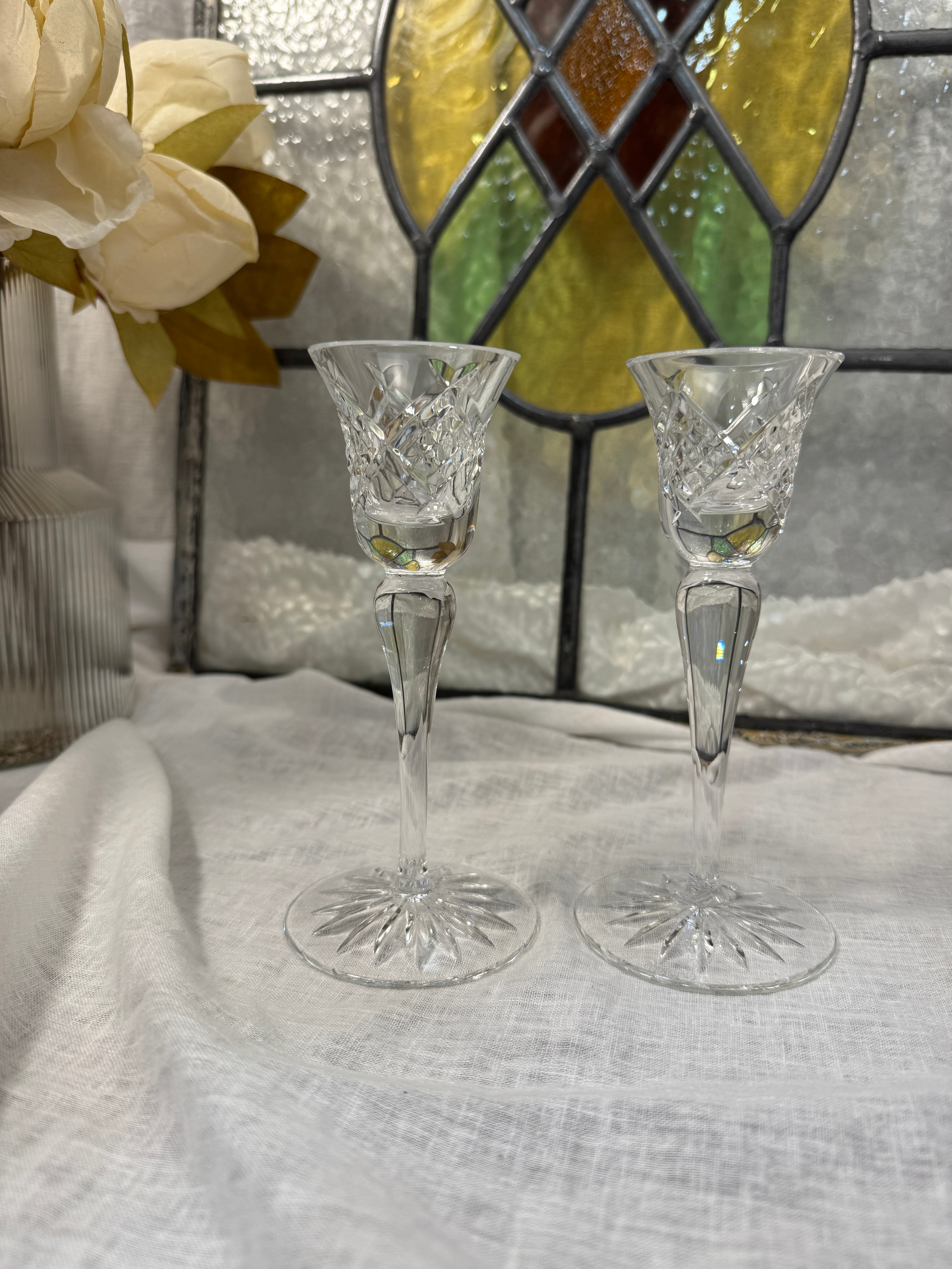 Pair of Waterford Crystal Glass Candle Holders